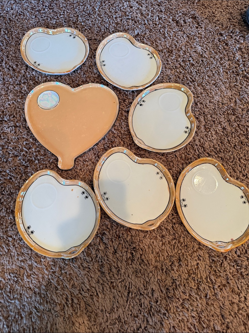 Peach Heart Ceramic Trinket Dishes - Set of 7